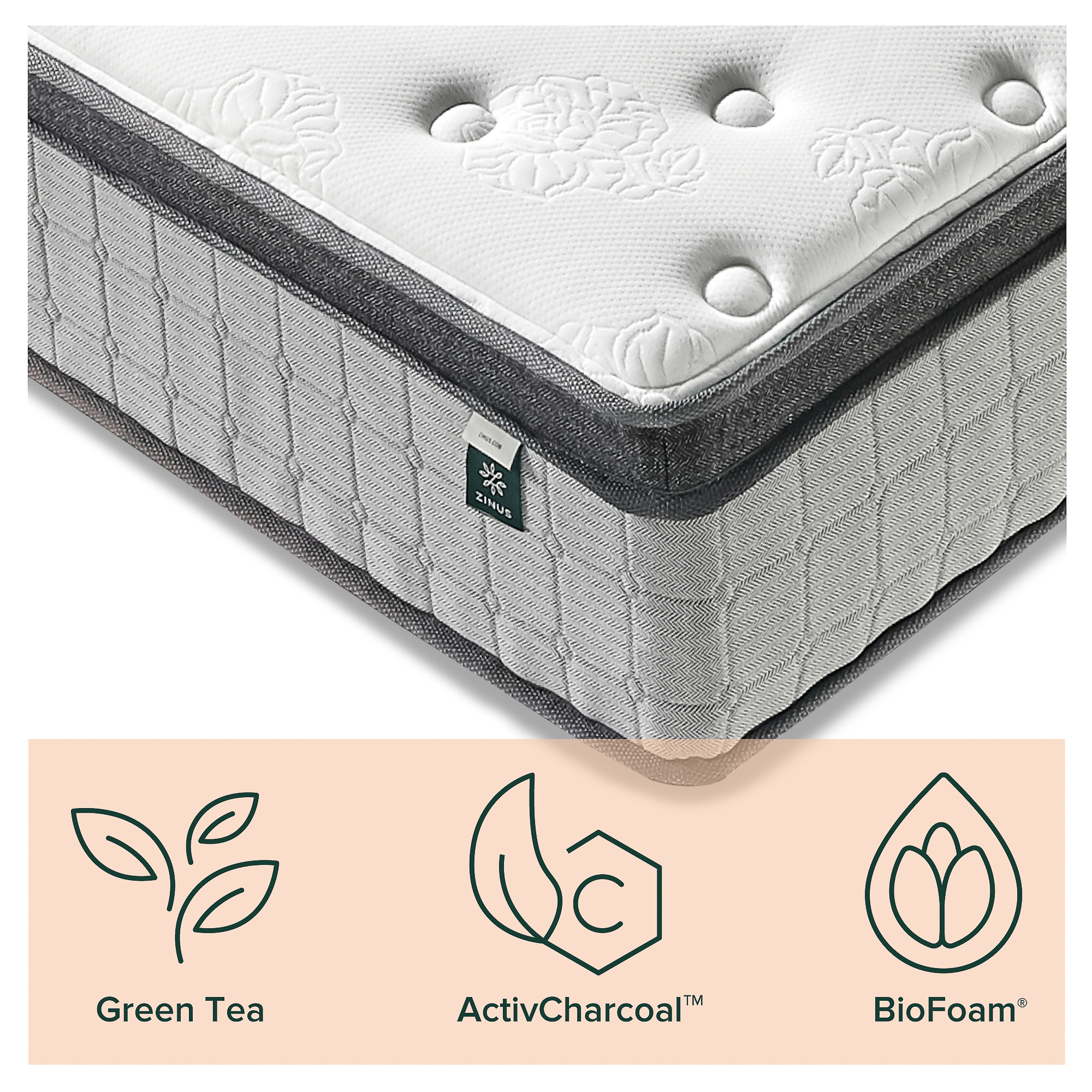 Zinus Euro Top Mattress with Zoned Pocket Spring Copper Memory Foam